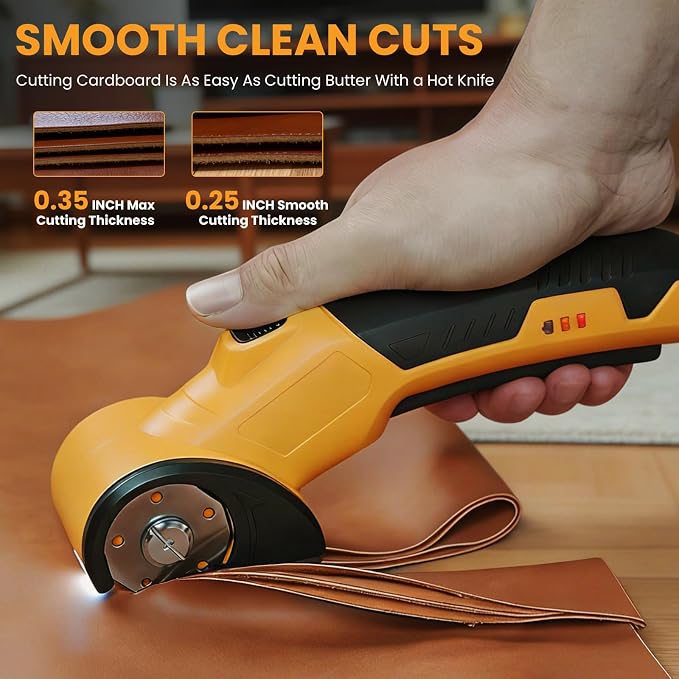 Tanson Cordless Electric Scissors Cardboard Cutter 4V Mini Rechargeable Box Cutter Tool with 4 Blades & Safety Lock & LED Light & Storage Case for Cutting Fabric Carpet Carton Plastic Leather Paper
