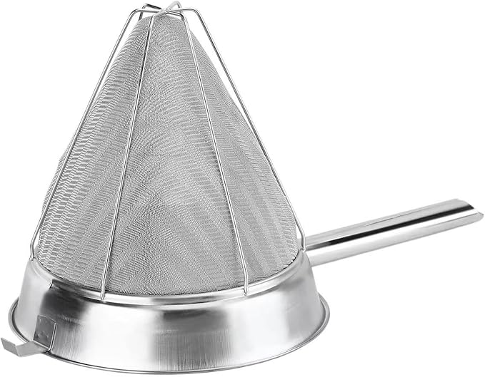 10-Inch Stainless Steel Fine Mesh Chinois Strainer | Large Strainer Reinforced Bouillon Strainer for Sauces, Soups, Purees, Pastes, Jelly, Custard, Curds and etc.