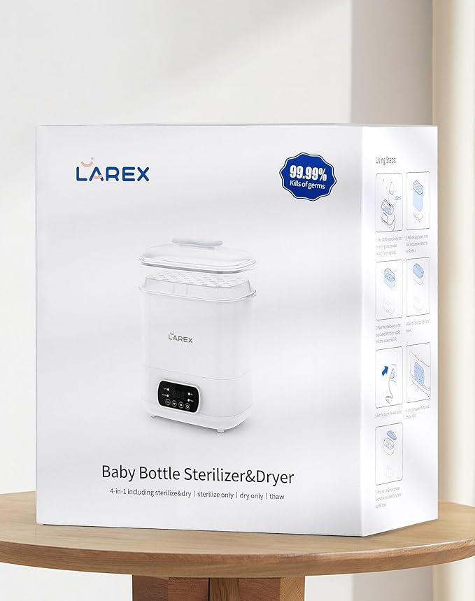 LAREX Baby Bottle Sterilizer and Dryer, 4-in-1 Electric Steam Bottle Sterilizer and Dryer Esterilizador de Biberones, Bottle Sanitizer for Baby Bottles, Pacifiers, Pump Accessories