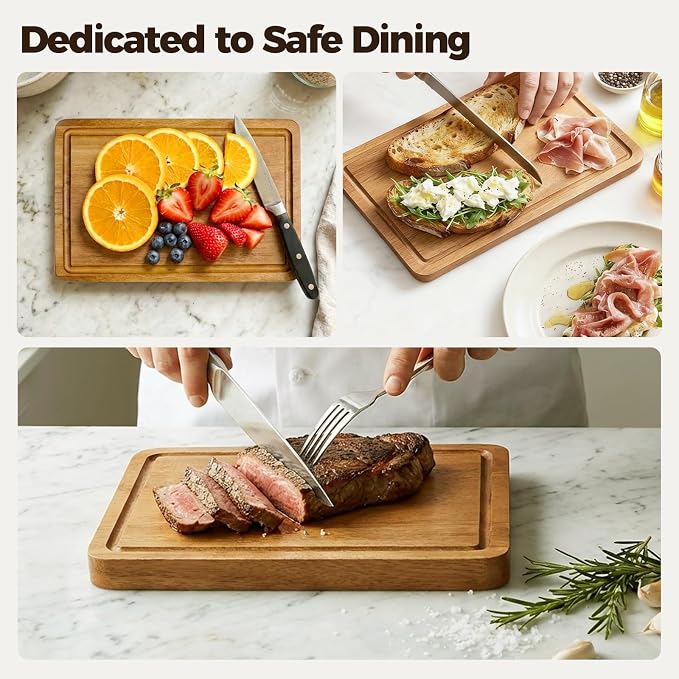 Small Acacia Wood Cutting Board for Kitchen, 11.5x7 Inch | Natural Acacia Wood, Strong Magnetic Connectors, 23-Inch Extended Platter, Deep Juice Groove, Side Handles