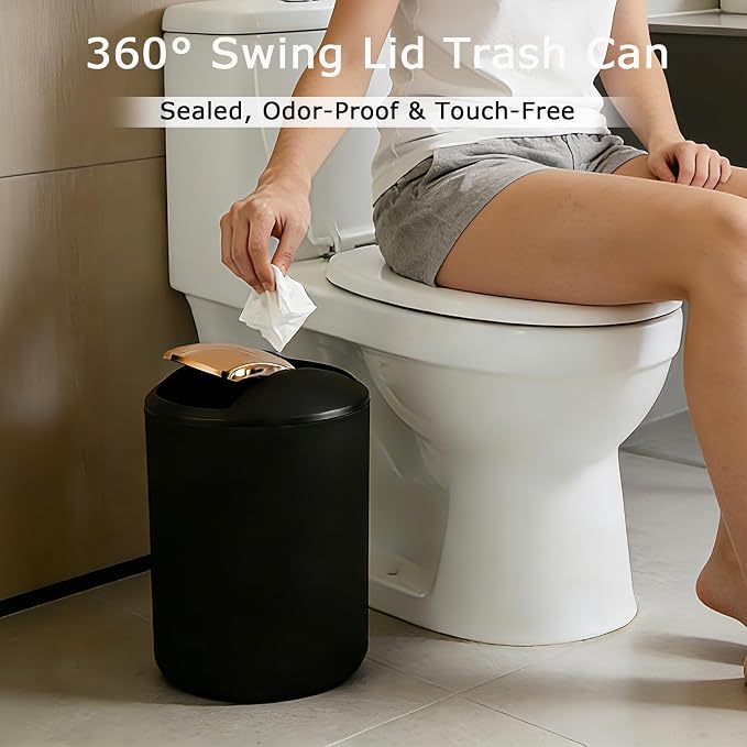 9 Pieces Black Bathroom Accessories Set, Gorgeous Bathroom Set, Trash Can, Toilet Brush, Soap Dispenser and Toothbrush Holder, Soap Dish, Tumber, Qtip Holder, Tray, Sink Countertop Set Decor