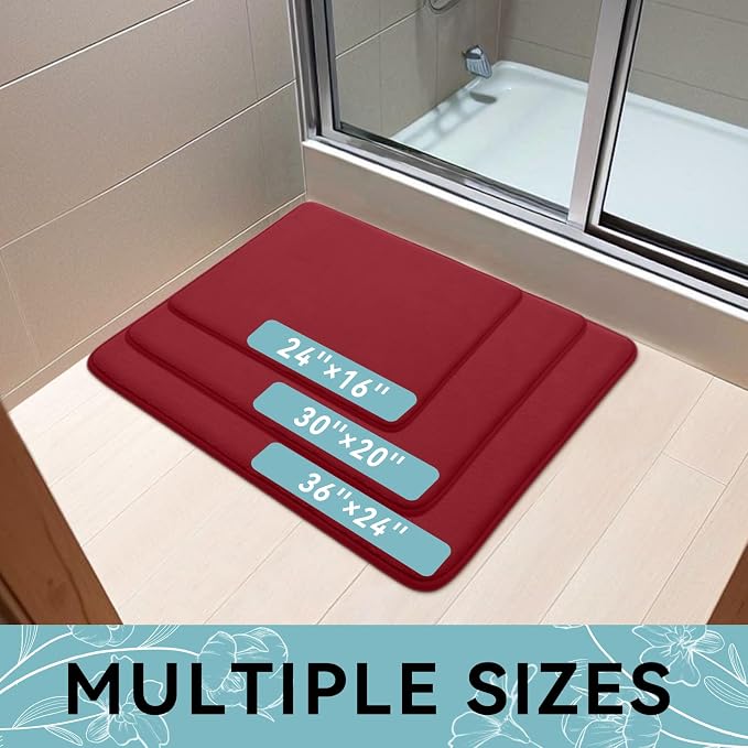 Smiry Memory Foam Bath Mat 24x16, Extra Soft and Absorbent Bathroom Mats, Non Slip Washable Carpet for Floor, Shower and Tub, Red