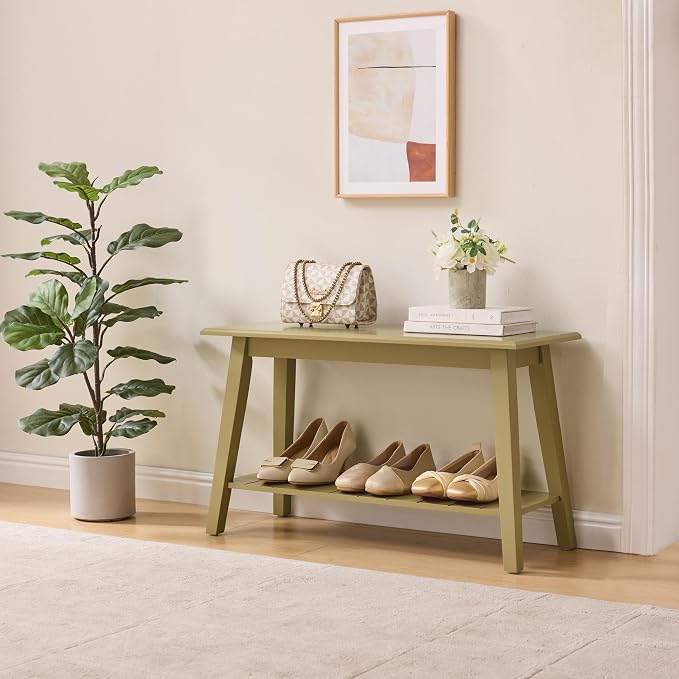 KB Designs - Contemporary Rectangle Storage Bench with Streamlined Design Polished Bottom Shelf for Books Shoes and Magazines Versatile Seating and Entryway Organization - Lemon Pepper