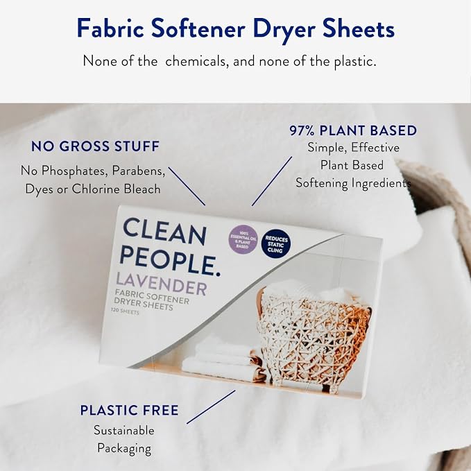 The Clean People Fabric Softener Sheets - Dryer Sheets - Softens & Removes Static Cling - Vegan Laundry Softener, Essential Oils - Lavender 240 Pack
