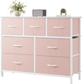 Sweetcrispy 7 Drawer Dresser with Fabric Bins, Fabric Storage Tower Organizer for Bedroom, Closet, Hallway, Entryway, Tall Chest of Drawers with Steel Frame, Wood Top, Large Storage, Pink