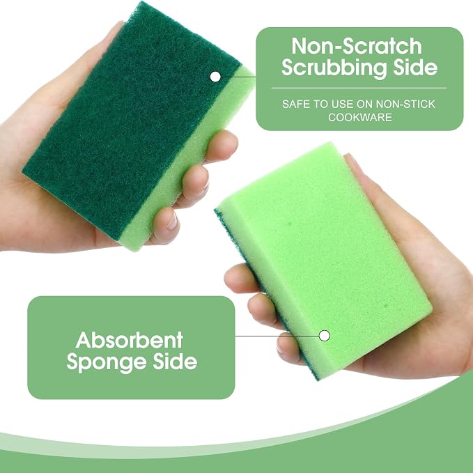 Tioncy 100 Pcs Individually Wrapped Sponges Bulk Kitchen Green Non Scratch Scrub Sponges Dual Sided Cleaning Scrubber for Household Washing Dishes, Pots, Pans, Sinks, Stoves, Appliances, Car, Bike