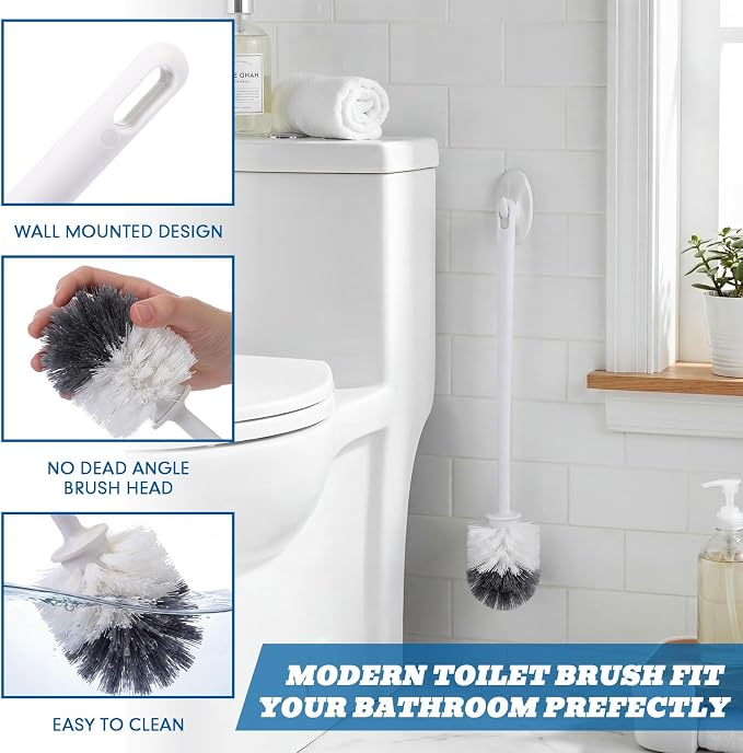 Reallnaive 24 Pack Toilet Brush Bulk, Commercial Heavy Duty Professional Toilet Bowl Cleaning Brush for Bathroom, Restroom Maintenance Cleaning Supplies (White)