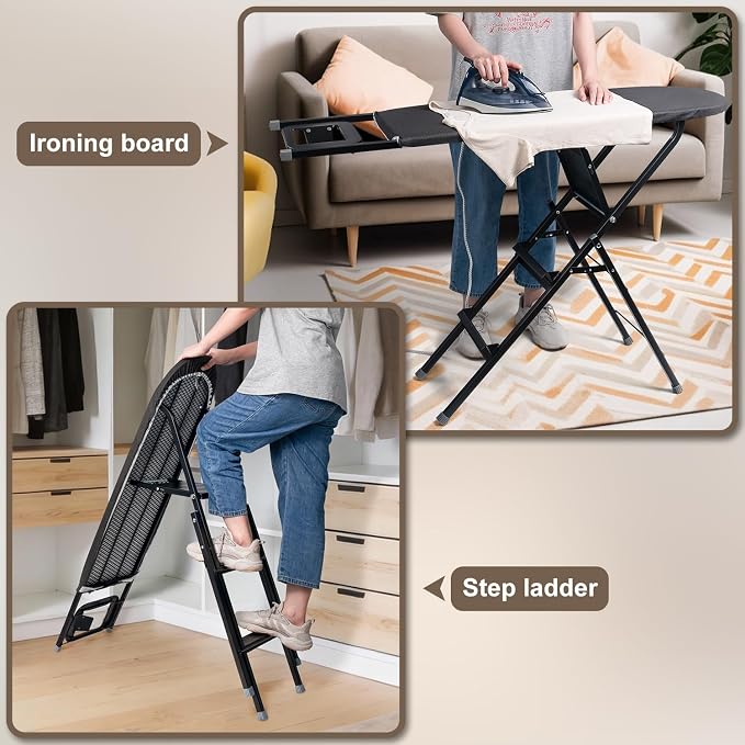 Duwee 13" ×39" Ironing Board & Ladder with Iron Rest | 2 in 1 Multifunction Ironing Boards with Heat Resistant Cover and Thicken Padding,Heavy Sturdy Legs and Foldable,Black