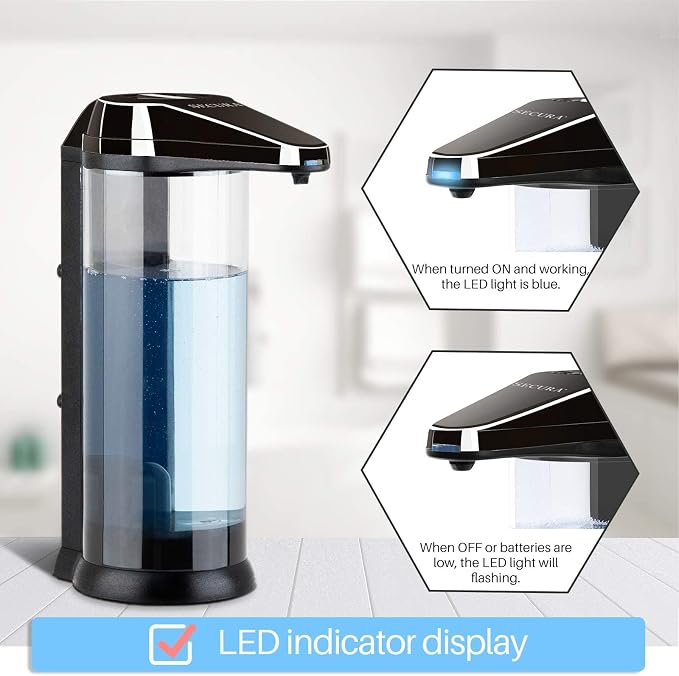 Secura 17oz Automatic Liquid Soap Dispenser, Touchless Battery Operated Hand Soap Dispenser with Adjustable Soap Dispensing Volume Control Dial, Personal Care Dispenser (Dark Gunmetal)