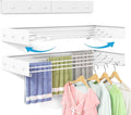 BAKON Wall Mounted Drying Rack 32'', Hidden Clothes Drying Rack for Indoor | Space Saving for Balcony Laundry Room Small Space, 60lbs Capacity, 6 Towel Hooks and 5 Rods, Invisible,Heavy Duty Metal