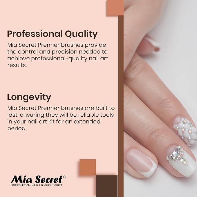 Mia Secret PREMIER NAIL BRUSHES 100% Kolinsky Hair MADE IN USA Prenium Nail Art Brushes (Silver, 10 OR)