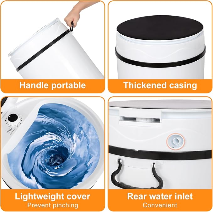 Portable Shoes Washing Machine - Compact 15"×15"×24" Mini Washer with Removable PA Soft Brush for Shoes, 7kg Lightweight with Handle, 3 Functions: Wash Shoes/Clothes and Spin-Dry;Knob Operation