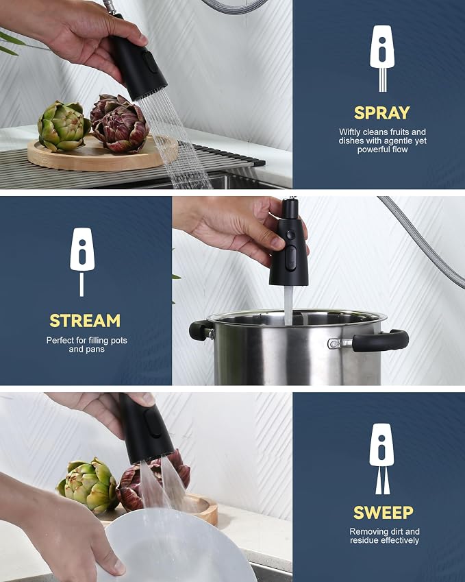 Kitchen Faucet with Air Gap: WOWOW Stainless Steel Kitchen Sink Faucet and Dishwasher Air Gap Kits for Kitchen Sink 2 or 4 Hole, Matte Black Finish