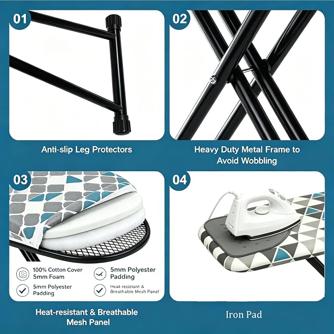 Ironing Board Full Size, Heat Resistant Cover Wide Iron Board, Ultra Thick Padding, Height Adjustable Heavy Sturdy Metal Frame Legs Ironing Stand,Non-Slip Foldable 43"x13" (Triangle)