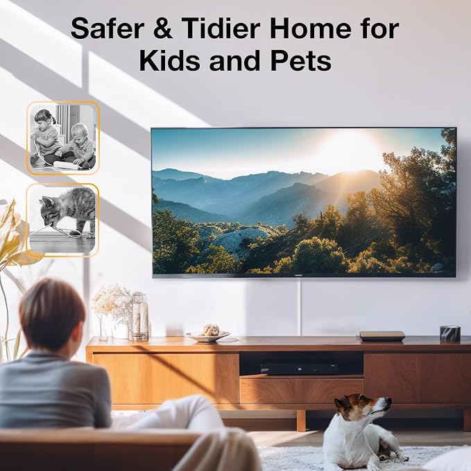 Delamu 56.7in Cord Hider, Cord Covers for Mini Wire on Wall, Paintable Cable Hider Wire Covers for Cords, Self-Adhesive Cable Cover Management, Easy Set-up Wires Hiders for TV, W0.55 H0.4in, White