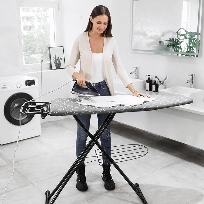 Ironing Board 43" x 13" Foldable with Wall Hanger, Full Size | Heavy Duty, Height adjustable, full-metal frame, heat-resistant cover, iron rest, anti-slip feet