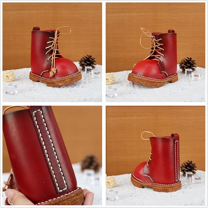 Vegetable Tanned Leather Cowhide Shoes Desktop Decorative Pen Holder Stationery Makeup Brush Organizer Creative Gifts For Men And Women (Red)