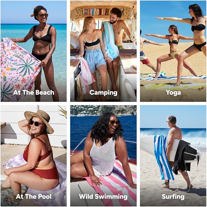 Dock & Bay Beach Towel - Quick Dry, Sand Free - Compact, Lightweight - 100% Recycled - Includes Bag - Pink Paradise - Large (160x90cm, 63x35)
