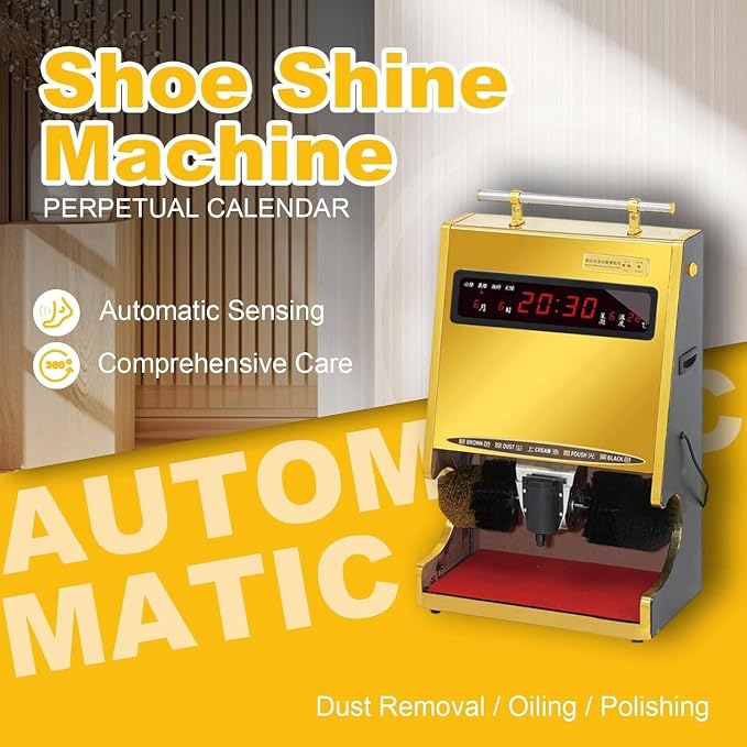 Polishing Shoes Machine,Electric Shoe Shine Machine, Automatic Shoe-Shine Machine, Shoe Polisher, Combined Spherical Brush, Household/Commercial - Electric Brush Machine Gold