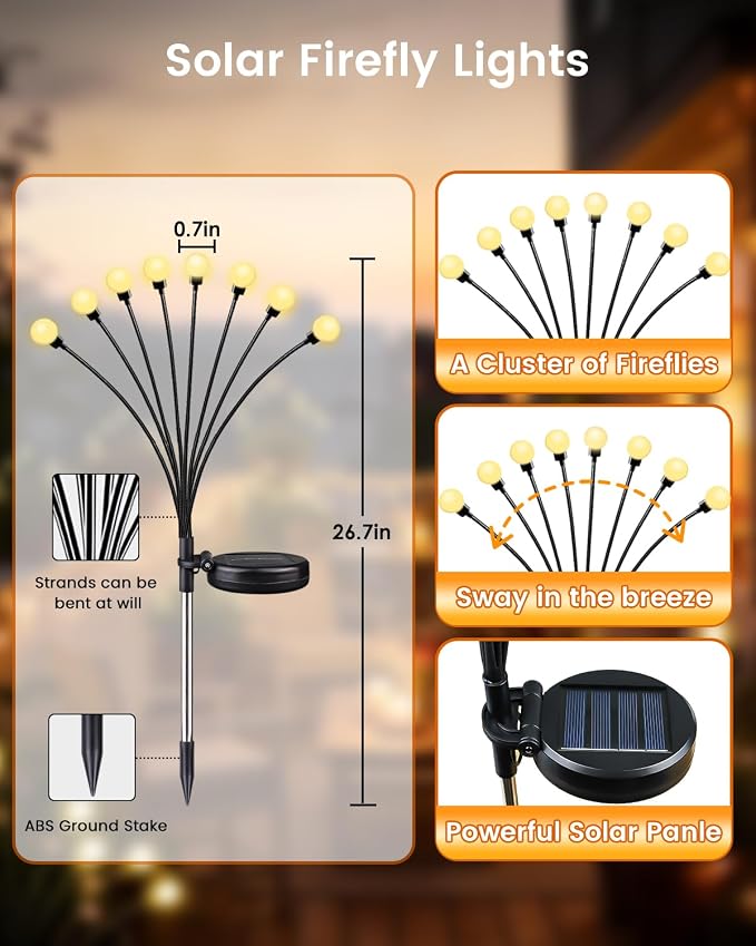 OZS 10 Pack Total 80 LED Solar Firefly Lights Fairy Outdoor - Solar Garden Lights Outdoor, Sway by Wind, Waterproof for Garden Patio Pathway Fairy Decor (Warm White)