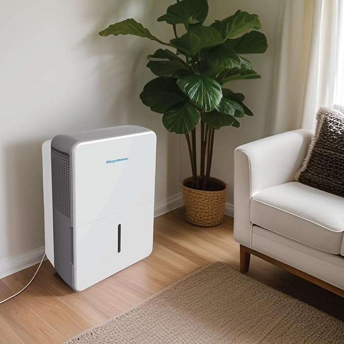 Keystone 50-Pint Portable Dehumidifier for Basement, Garage, Living Room, and Extra Large Rooms up to 4,500 Sq.Ft., 115V, Quiet Dehumidifier for Home and Moisture Absorber with Auto-Shutoff and Timer
