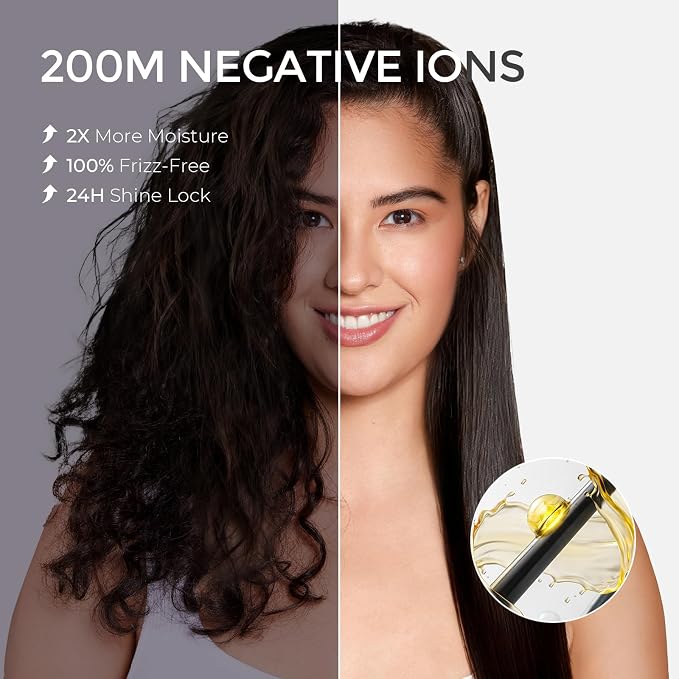 TYMO Flat Iron Hair Straightener Brush 2 in 1, 200M Ions Hair Straighteners for Women, Ceramic Straightening Hot Comb for Anti-Frizz Straights, Waves, Curl, 3X Less Heat Damage, Dual Voltage, Gold