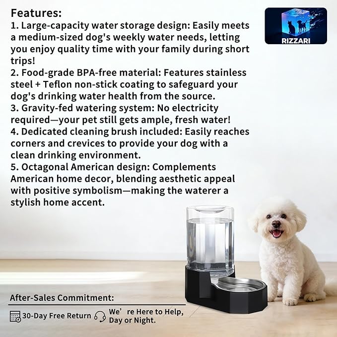 Sfozstra 7L Gravity Dog Water Dispenser:Filter Free Design | Fewer Refills / No Mess & Dry Floors / No Electricity Needed / for Medium Dogs & Multi-Pet Homes / for Workday or Pet Station