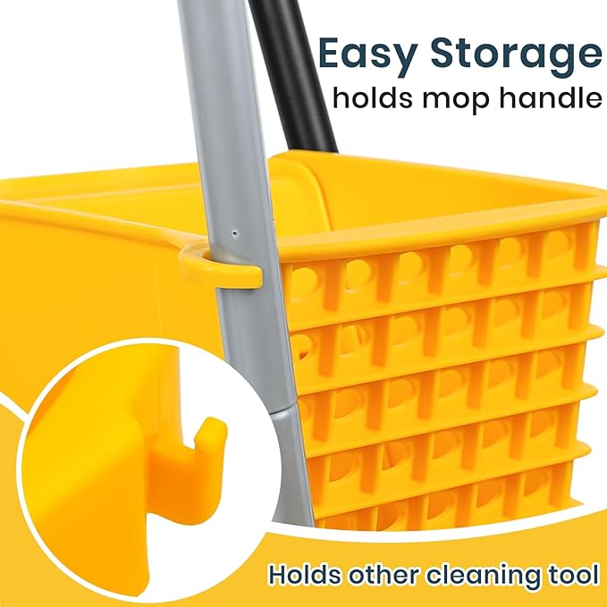 35 Quart Commercial Mop Bucket with Side Press Wringer on Wheels and 1 Industrial Mop for Floor Cleaning, Use at Home Business Area, Janitorial Supplies, Rectangular