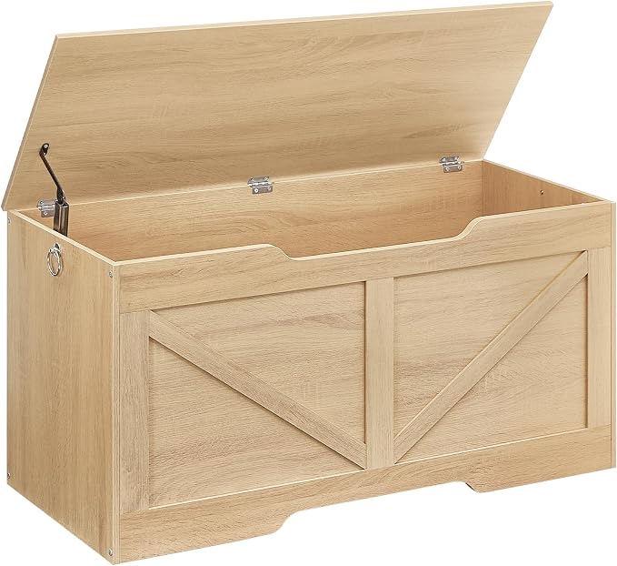 HOOBRO Storage Bench, 39.4” Retro Wooden Storage Chest with U-Shaped Cut-Out Pull, Safety Hinge, Supports 220 lb and Easy Assembly for Toy Box Organizer (Natural) NL771CW01G1