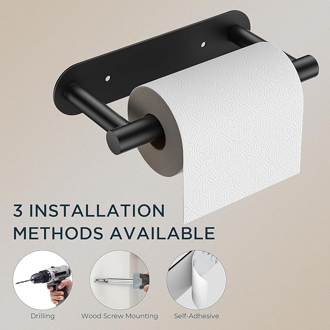 FORIOUS Toilet Paper Holder Wall Mount, Stainless Steel Rustproof Double Post Pivoting Tissue Roll Holder for Bathroom, Commercial Toilet Paper Dispenser (Matte Black, Modern Round 1 Pack)