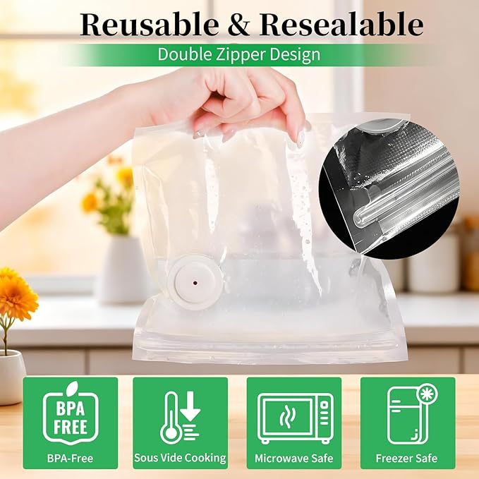 50 Pack Reusable Vacuum Sealer Bags for Food, 5 Assorted Sizes | BPA-Free Food Storage Bag for Sous Vide Cooking or Microwave Heating, Compatible with Handheld Sealer and Vac Sealer Machine