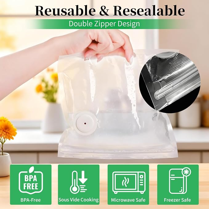 VISRIE 100Pcs Reusable Vacuum Sealer Bags for Food, 5 Assorted Size | BPA-Free Food Storage Bags for Sous Vide Microwave Heating, Compatible with Handheld Sealer and Vac Sealer Machine