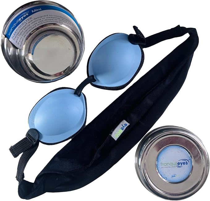 EyeEco Tranquileyes Mini Sleep Eye Mask, Blue - Not One-Size-Fits-All | Soft Eye Mask with Adjustable Straps for Rest and Sleep, Soothes Irritated Eyes & Shields from Light