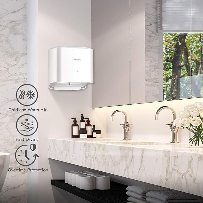 modunful Commercial Hand Dryers for Bathroom: 110V Plug in Hand Dryer, Warm/Cold Dual Airflow, Venue Pure D52327