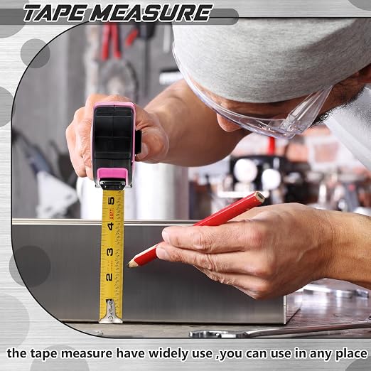 Youyole 10 Pack Tape Measure with Fractions 1/8 Steel Measuring Tape Retractable Easy Read Measurement Ruler Steel Power Blade (25 ft X 1 in,Pink)