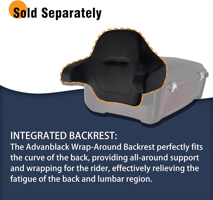 Advanblack Harley Motorcycle Vivid Black King Tour Trunk Pack Luggage +Wrap-Around Backrest Pad for '97-'23 Harley Touring Road King Road Glide Street Glide Electra Glide CVO models
