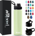 Travel Water Bottle with 3 Lids (Spout, Straw, Flip) Leak Proof, Quality, Vacuum Insulated, Stainless Steel (Sage Sprout, 22 oz)