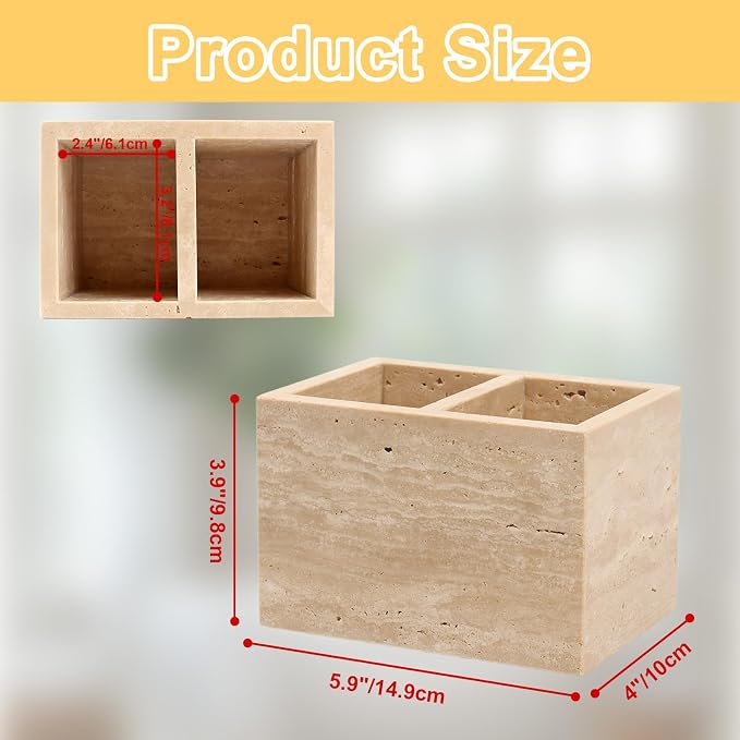 Travertine Toothbrush Holders,Natural Stone Toothbrush Holder with 2 Slots,Heavy Duty Tooth Brush Holder for Bathroom