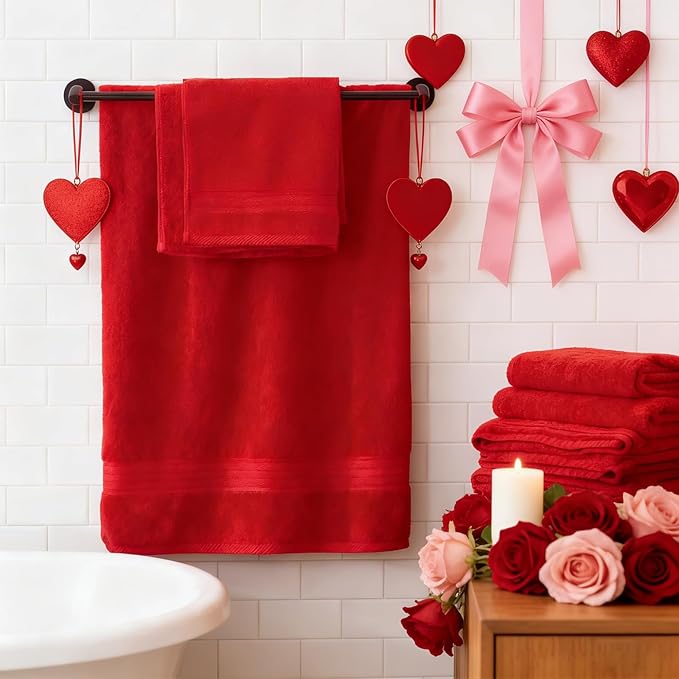 COZYART Luxury Bath Towel Set 3 PCS, Red 100% Turkish Cotton 650 GSM | OEKO-Tex 100 Certified Zero Twist Ring Spun, Soft Absorbent Quick Dry, Plush Fluffy, Breathable Hotel Quality for Daily Use
