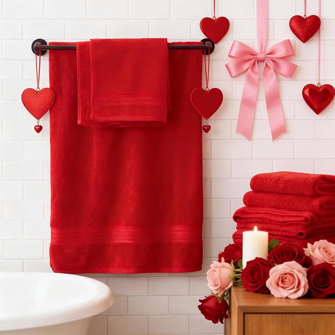 COZYART Red Bath Towel Set for Bathroom Soft Absorbent Durable 650 GSM Turkish Cotton Towel Sets of 6, 2 Large Bath Towels, 2 Hand Towels, 2 Washclothes | OEKO-Tex 100 Certified Zero Twist Ring Spun, Soft Absorbent Quick Dry, Plush Fluffy, Breathable H...