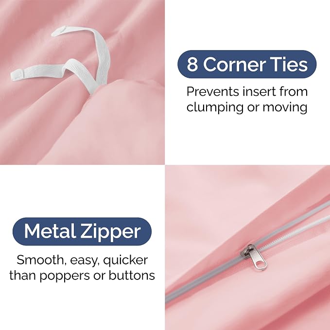 Duvet Cover Full Size Set - Extra Soft Full Duvet Cover 80" x 90" with 2 Pillow Shams for Women, Men, Kids & Teens - Hotel Luxury, Easy-Care w/ Zipper Closures & Ties - Comfy & Breathable (Baby Pink)