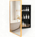 Brushed Sliver Metal Medicine Cabinet Right-Angled Rectangle-Design,Bathroom Mirror with Storage, Recessed or Surface Mounted, 2 Adjustable Metal Shelves (Brushed Gold, 24x32)