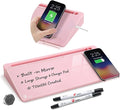 TOWON Desktop Glass Whiteboard with Charger Pad, Small Desk Whiteboard - Glass Dry Erase White Board- Desk Computer Buddy with Storage, Mirror and Charging Station, Pink, 17 x 6 in
