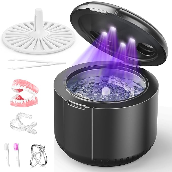 45kHz Ultrasonic Retainer Cleaner Machine, Dental Cleaning Pod with Digital Timer for Denture, Mouth Guard, Invisalign, Aligner, Night Guard, Braces, Toothbrush, Jewelry, 200ML Tank (Black)