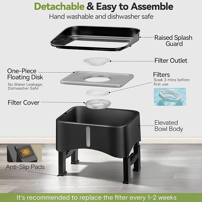 UPSKY 2.9Gal No Spill Dog Water Bowl, 4 Height Adjustable Elevated Bowl | Super Large Capacity, Slow Drinking Feeder, No-Splash, Anti-Slip, Folding Design, Suitable for Senior Dog and Multi-Pet Homes