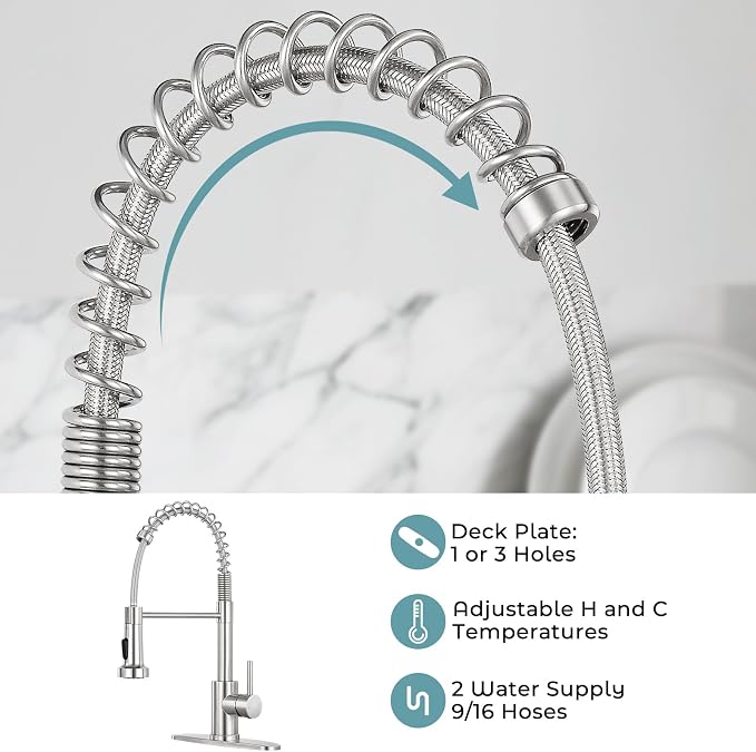 Kitchen Faucet with Soap Dispenser, Brushed Nickel | 360° high arc spout, single handle, fingerprint-resistant, drip-free valve, DIY install kit, NSF certified