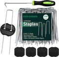 Landscape Staples 6 Inch 100 Pack Kit, Heavy Duty 11 Gauge Hot-Dip Galvanized Garden Stakes with 100 Gaskets & 1 Pick Hook for Weed Barrier, Landscape Fabric, Sod, Turf & Garden Edging