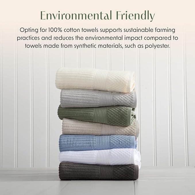 Springtree Home 100% Cotton Bath Towel Set | 4-Pack | Textured | Beige | Absorbent & Quick-Dry Bathroom Towels | Textured and Durable Cotton Towels for Bathroom | OEKO-TEX | Krista Collection