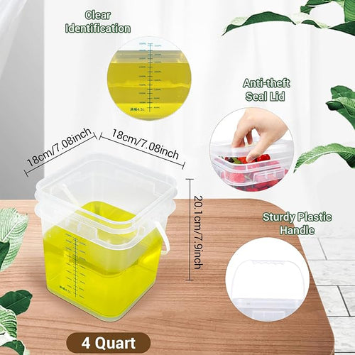 1 Gallon Food Storage Buckets with Lids, 4 Pack Square Clear BPA Free Plastic Containers with Handles and Labels for Pantry, Dry Goods, Meal Prep and Freezer