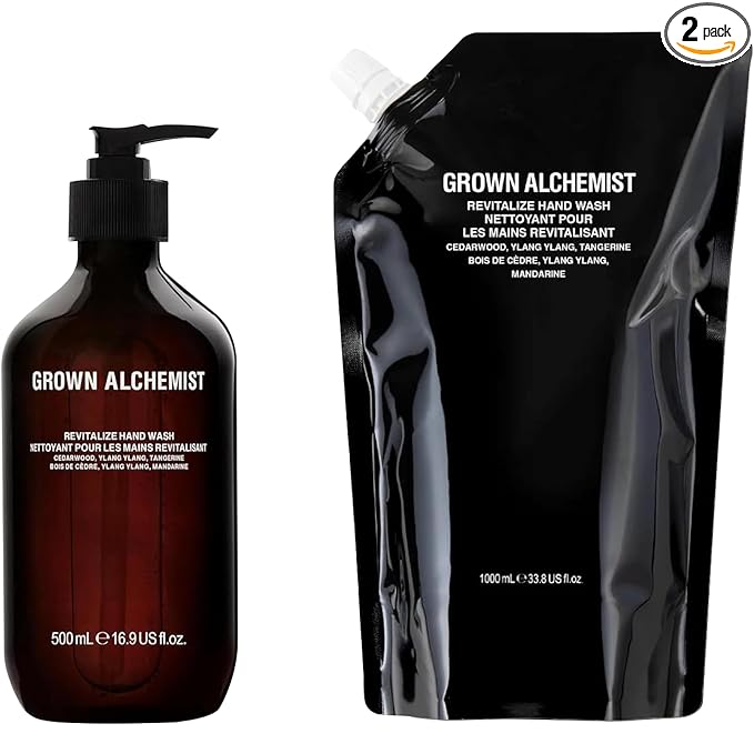 Grown Alchemist Revitalize Hand Wash + Refill Set – Natural Liquid Hand Soap with Ylang Ylang, Tangerine & Cedarwood – Gentle, Hydrating Kitchen & Bathroom Soap, Botanical Cleanser for Sensitive Skin